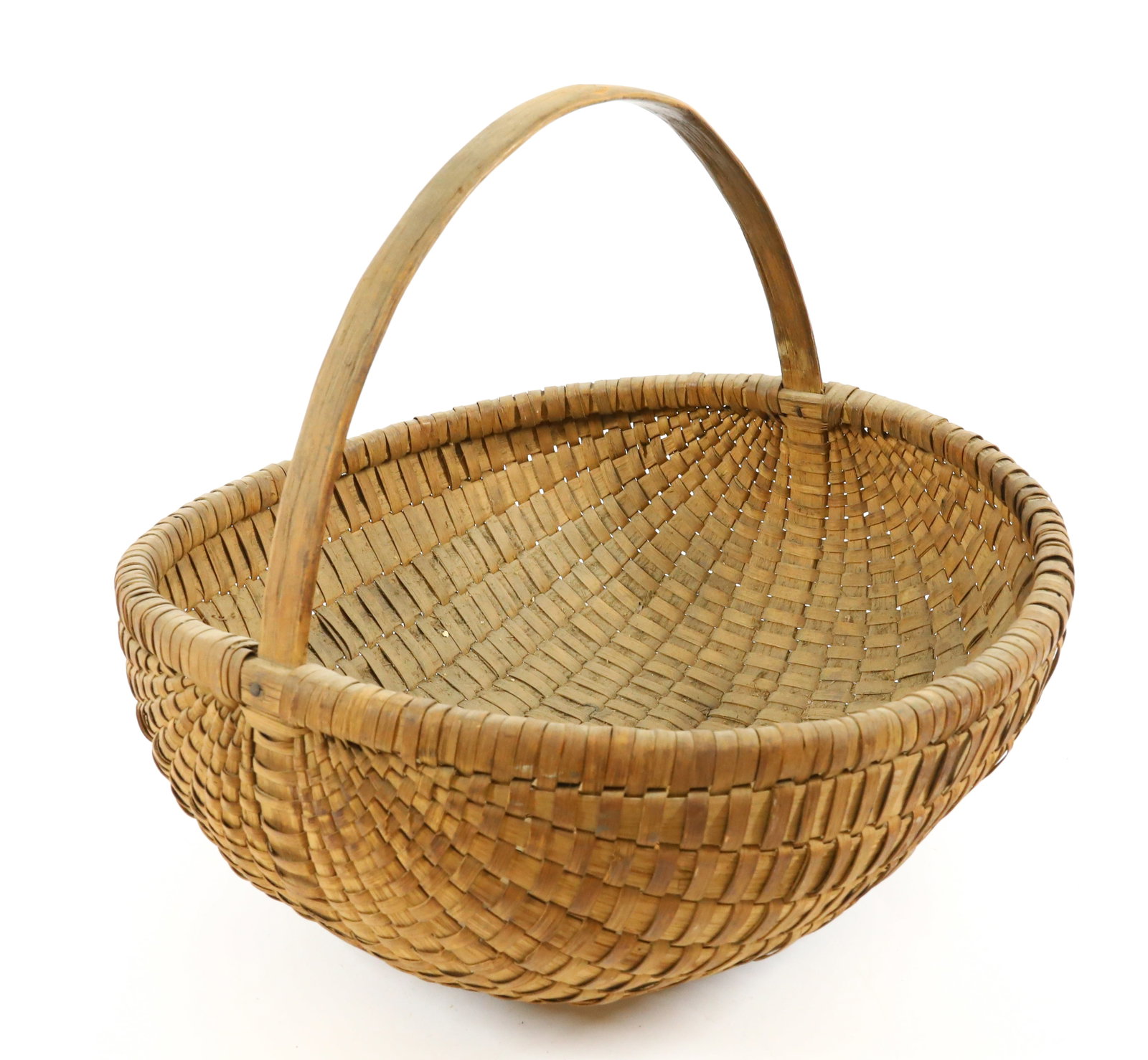 PA GATHERING BASKET: MELON SHAPE WITH BENTWOOD HANDLE. 15 3/4" D.