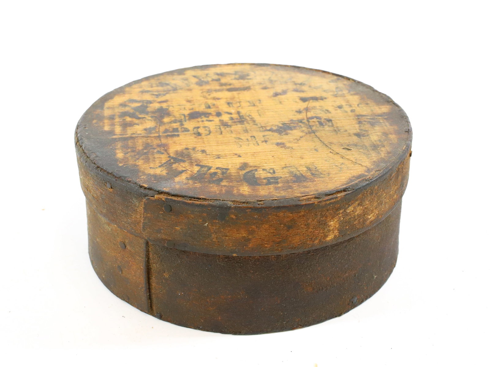 WOODEN ADVERTISING PANTRY BOX: STENCILED ON LID "BIDWELL'S, PORTLAND, ME". 2 3/8" X 5 5/8".