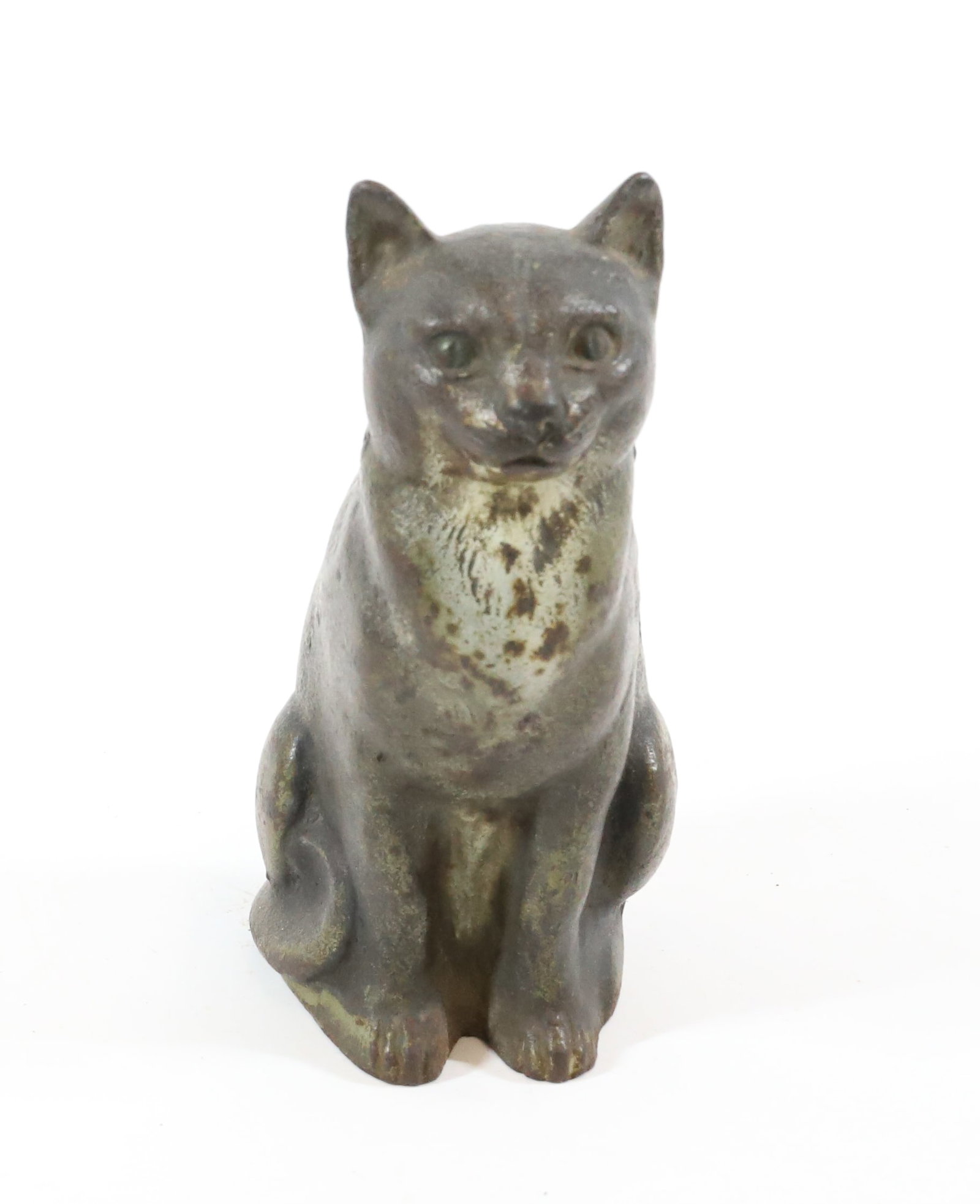 CAST IRON CAT DOOR STOP: SMALL SIZE, PAINTED SURFACE, IN SITTING POSITION - 5 3/4"