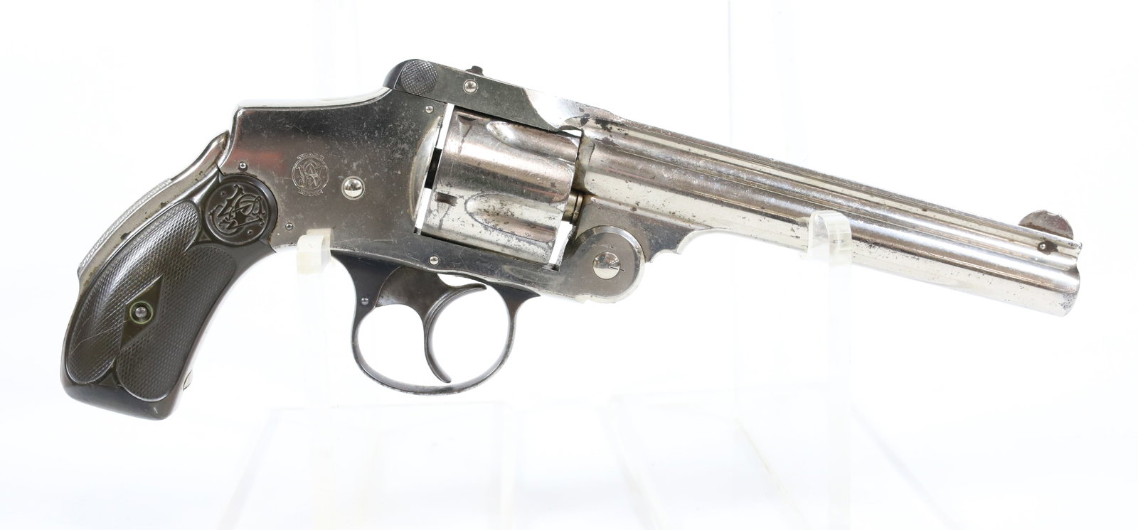 SMITH AND WESSON 38 SAFETY D.A. REVOLVER: 38 CAL, SERIAL# 189XXX, 5" BARREL WITH 90% OF NICKEL FINISH - THIS GUN REQUIRES REGISTRATION UPDATED 2024 TERMS FOR PURCHASING AND SHIPPING OF AUCTION ITEMS. PLEASE READ CAREFULLY BEFORE BIDDING. ALL 
