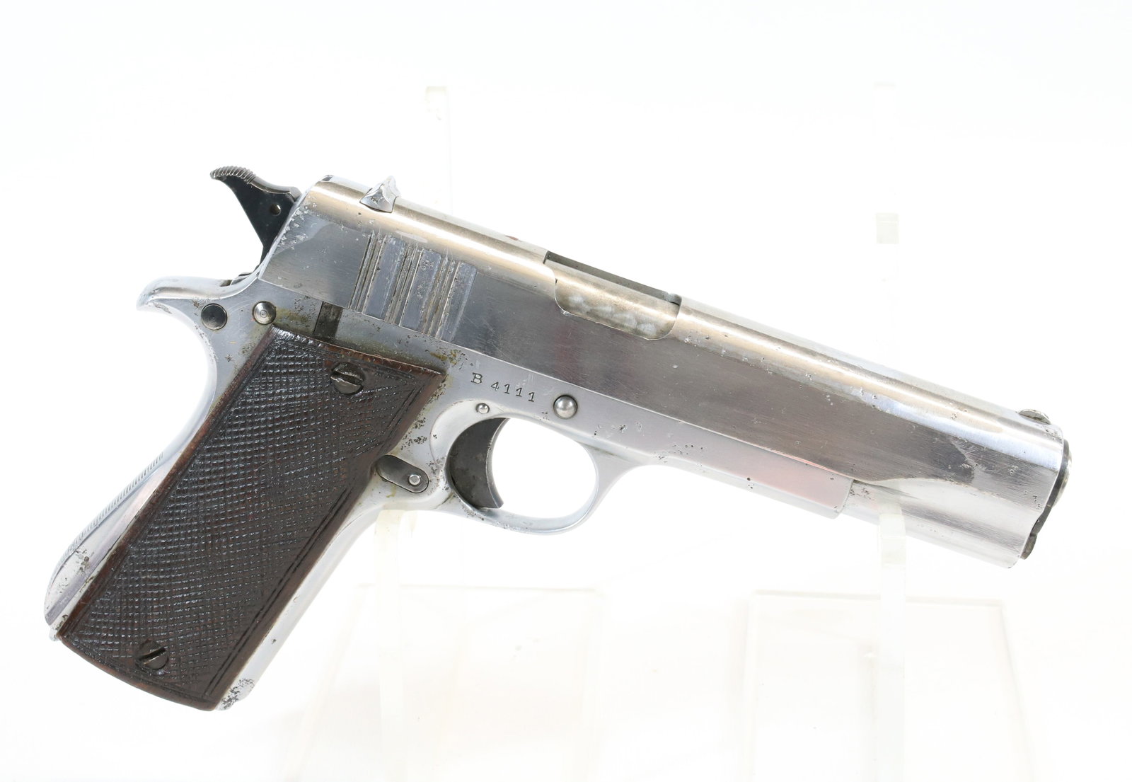ARGENTINE MAUSER MODEL 1911: 45 CAL, SERIAL# B4111, 4" BARREL - THIS GUN REQUIRES REGISTRATION UPDATED 2024 TERMS FOR PURCHASING AND SHIPPING OF AUCTION ITEMS. PLEASE READ CAREFULLY BEFORE BIDDING. ALL PAYMENTS MUST BE MADE BEFOR