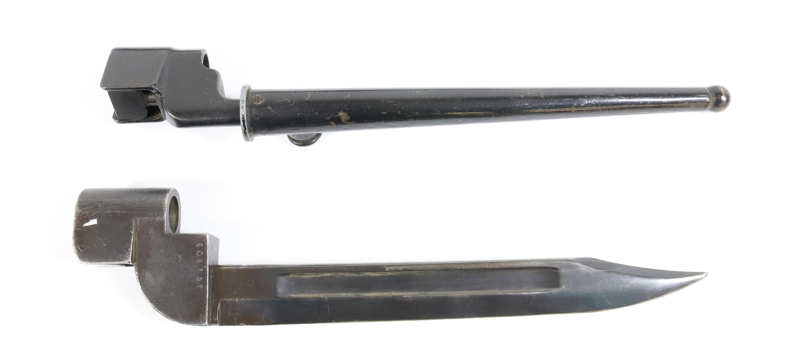 (2) BAYONETS: BRITISH ENFIELD BAYONET, #860600 - OTHER WITH SCABBARD (UNMARKED)