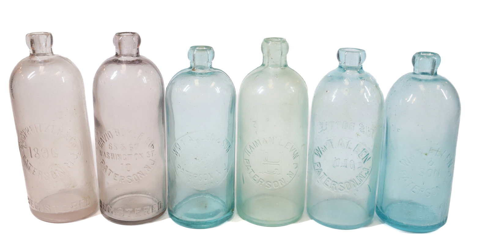 (6) PATERSON, NEW JERSEY BOTTLES: INCLUDING - (3) WM. T. ALLEN, DAVID BOYLE CO, SPREITZER & SON, HAIMAN LEVIN - LARGEST 9 1/4" PLEASE READ CAREFULLY - Terms for Purchasing and Shipping of Auction Items. Please read carefully before bi