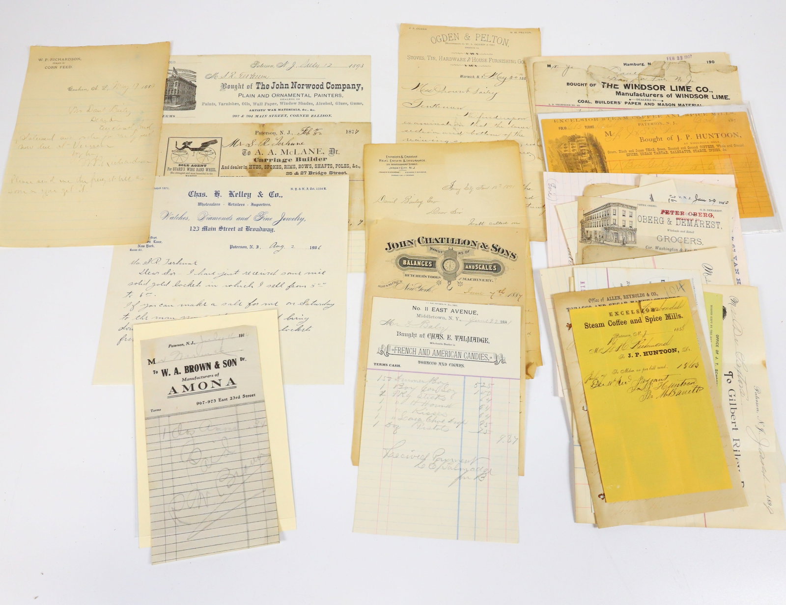 LOT OF 19TH C. PATERSON, NJ INVOICES: COFFEE, SPICES, TOBACCO, HORSE BOARDING, CARRIAGE BUILDERS AND MORE. PLEASE READ CAREFULLY - Terms for Purchasing and Shipping of Auction Items. Please read carefully before bidding. All payments for 