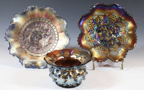 (3) CARNIVAL GLASS ITEMS: AMETHYST CARNIVAL GLASS PLEASE READ CAREFULLY - Terms for Purchasing and Shipping of Auction Items. Please read carefully before bidding. All payments for purchases will be made through LiveAuctioneer