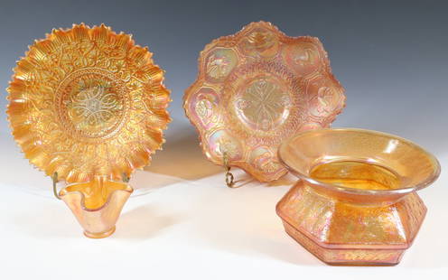 (4) CARNIVAL GLASS ITEMS: MARIGOLD CARNIVAL GLASS PLEASE READ CAREFULLY - Terms for Purchasing and Shipping of Auction Items. Please read carefully before bidding. All payments for purchases will be made through