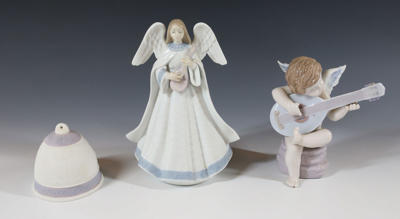 (3) LLADRO FIGURINES: ANGEL, CUPID WITH MUSICAL INSTRUMENTS AND 1993 CHRISTMAS BELL 7 1/2" LARGEST PLEASE READ CAREFULLY - Terms for Purchasing and Shipping of Auction Items. Please read carefully before bidding. All payme