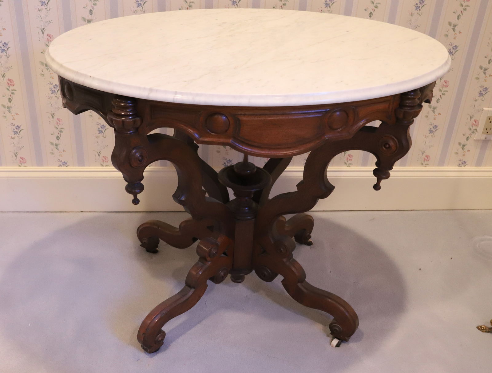 OVAL VICTORIAN MARBLE TOP TABLE (1 of 3)
