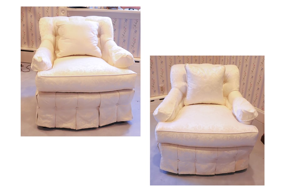 (PR.) ELEGANT CHAIRS: 2 UPHOLSTERED CHAIRS WITH PLEATED SIDES AND BACK PLEASE READ CAREFULLY - Terms for Purchasing and Shipping of Auction Items. Please read carefully before bidding. All payments for purchases will be ma