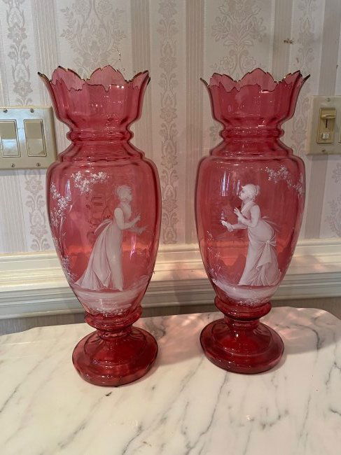 (2) LARGE MARY GREGORY VASES (1 of 3)
