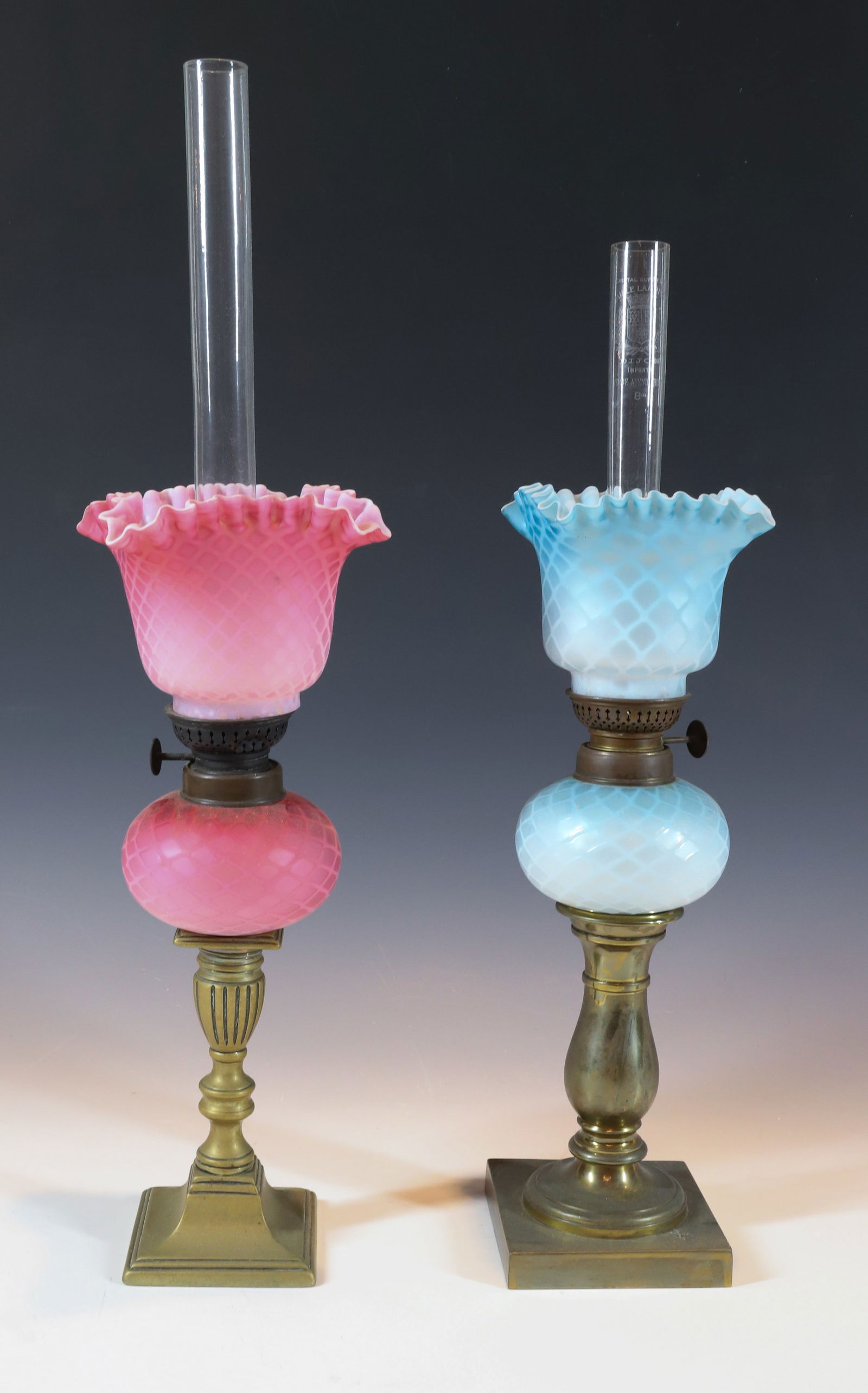 (2) QUILTED SATIN KEROSENE PEG LAMPS (1 of 3)
