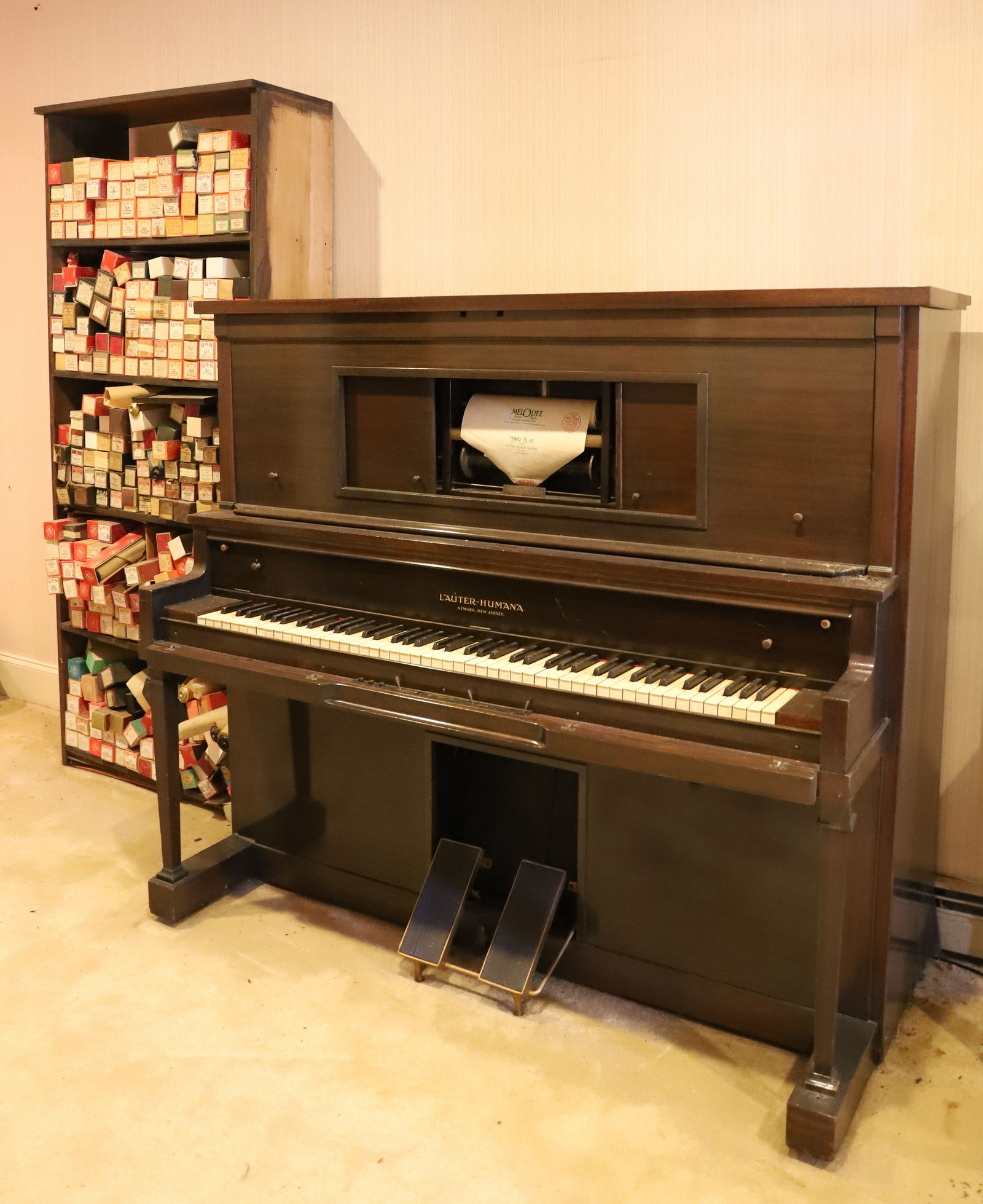 PLAYER PIANO/PIANO ROLLS: MADE IN NEWARK,NJ WOOD CASE APPROXIMATELY 300 ROLLS 54" X 59" X 30", ROLLS 76" X 32" PLEASE READ CAREFULLY - Terms for Purchasing and Shipping of Auction Items. Please read carefully before bidding. A