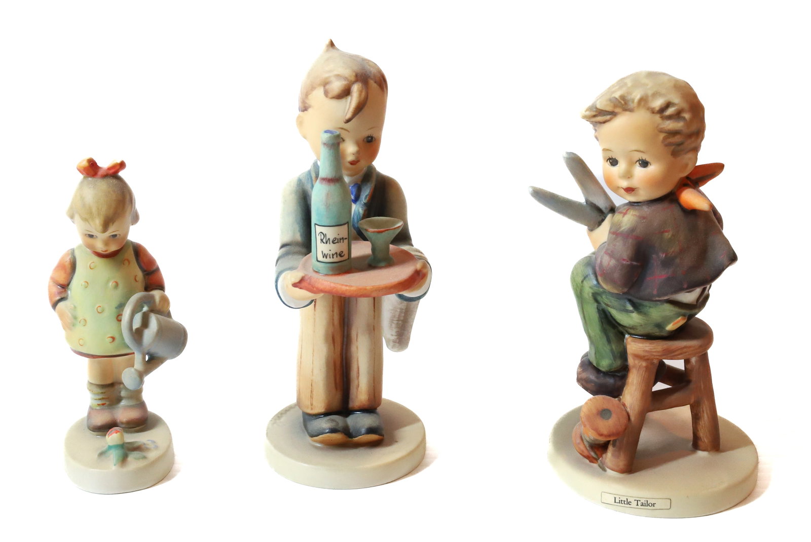 HUMMEL FIGURINES: THE WAITER, LITTLE TAILOR AND LITTLE GARDENER, 2 WITH TMK-3 MARKS, 1 WITH TMK-5, TALLEST 6" H PLEASE READ CAREFULLY - Terms for Purchasing and Shipping of Auction Items. Please read carefully before b