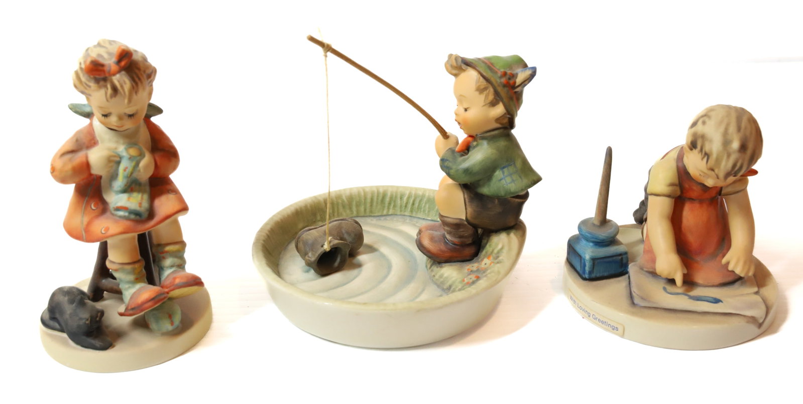 HUMMEL FIGURINES: MOTHER'S HELPER 5"H, WITH LOVE GREETING AND JUST FISHING PLEASE READ CAREFULLY - Terms for Purchasing and Shipping of Auction Items. Please read carefully before bidding. All payments for purchases wi