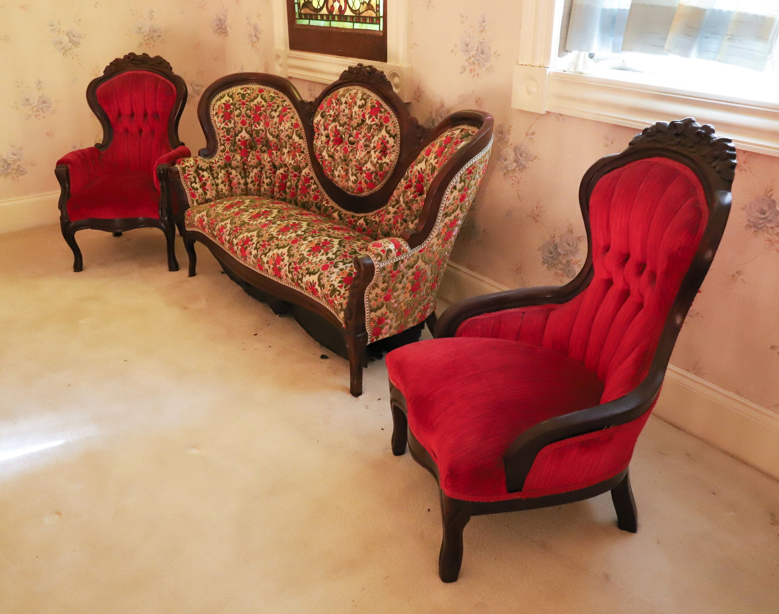 CHILD'S PARLOR SET: 3PC. VICTORIAN STYLE, CHILDS CHAIRS AND SOFA PLEASE READ CAREFULLY - Terms for Purchasing and Shipping of Auction Items. Please read carefully before bidding. All payments for purchases will be made t
