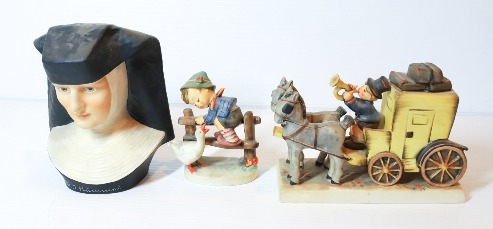 HUMMEL FIGURINES: THE MAIL IS HERE, SPECIAL EDITION NUN BUST 5 3/4 " H AND BARNYARD. TMK-4 & 5 MARKS PLEASE READ CAREFULLY - Terms for Purchasing and Shipping of Auction Items. Please read carefully before bidding. All