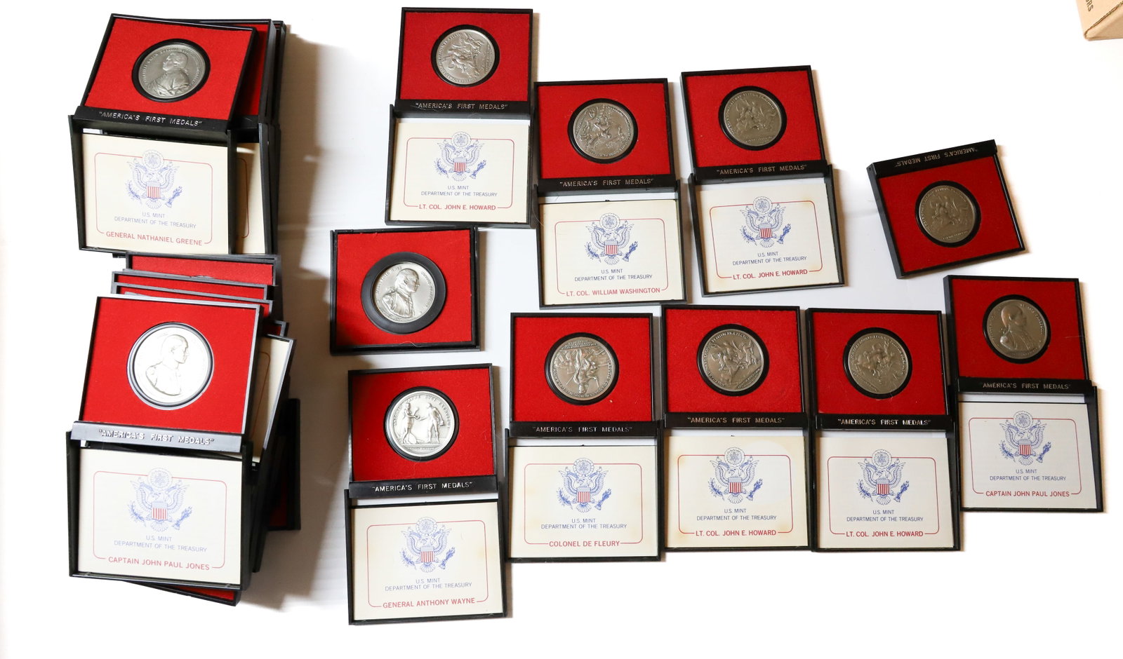 (33) AMERICAN FIRST MEDALS: PEWTER US MINT, EIGHT PIECES OF TEN PIECE SERIES PLEASE READ CAREFULLY - Terms for Purchasing and Shipping of Auction Items. Please read carefully before bidding. All payments for purchases will be ma