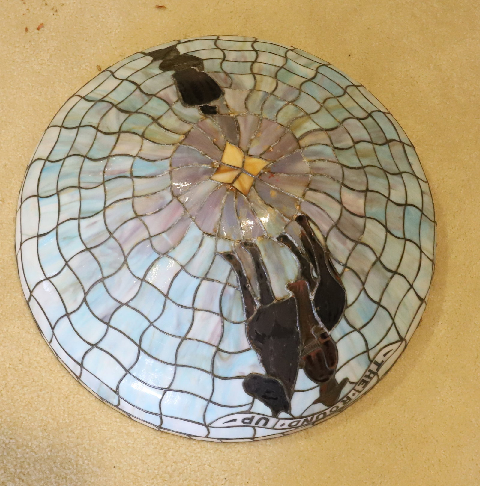 STAINED GLASS HANGING SHADE: "THE ROUND UP" PLEASE READ CAREFULLY - Terms for Purchasing and Shipping of Auction Items. Please read carefully before bidding. All payments for purchases will be made through LiveAuctioneers.com pay