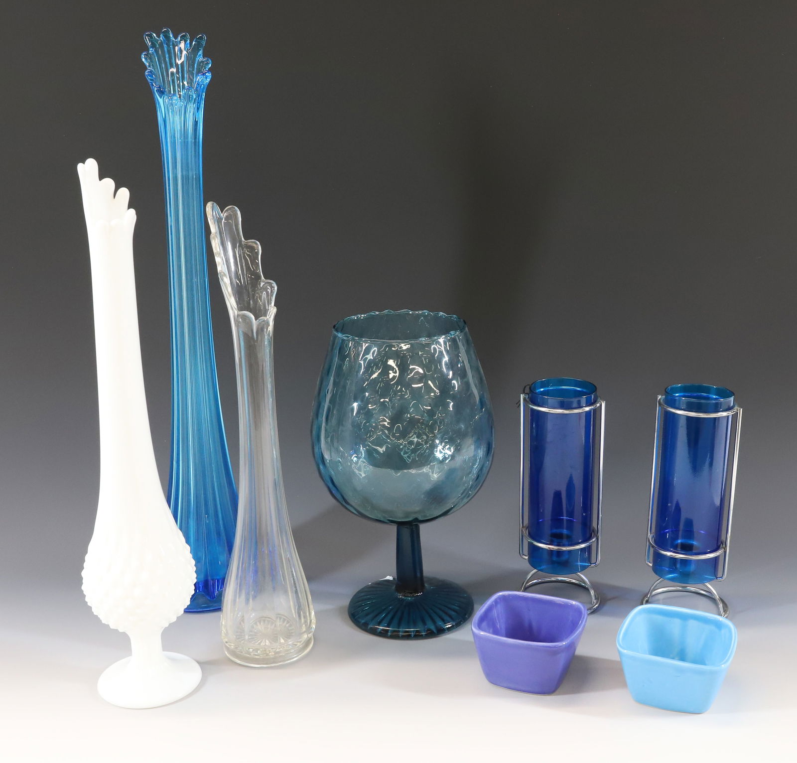 RIBBED SWUNG VASE, CANDLEHOLDERS AND MORE (1 of 3)