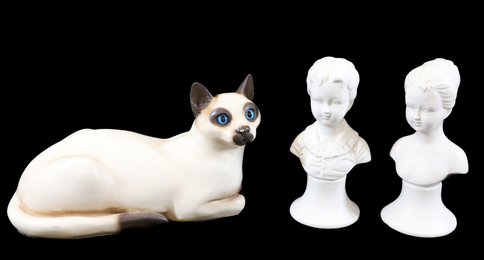 CHALKWARE CAT AND CERAMIC BUSTS (1 of 4)