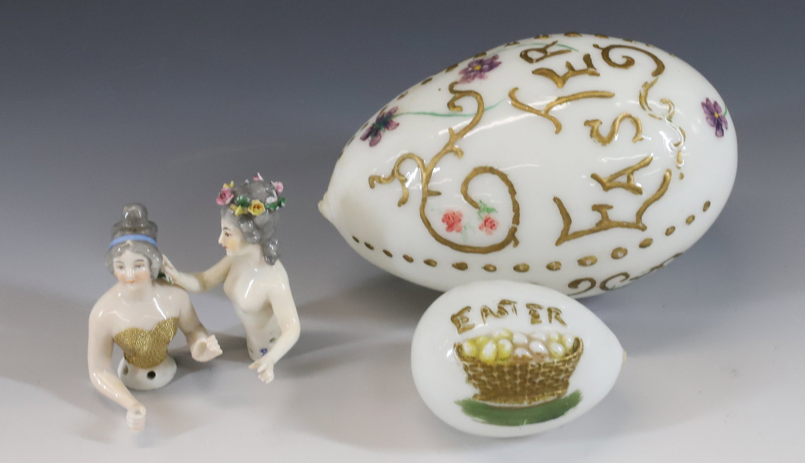 (2) PORCELAIN HALF DOLLS AND EASTER EGGS (1 of 4)