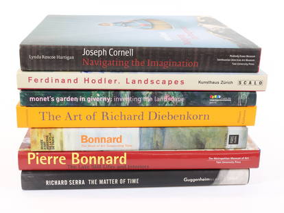 LOT OF ART BOOKS, BONNARD, DIEBENKORN, MONET: JOSEPH CORNELL, NAVIGATING THE IMAGINATION. MONET'S GARDEN IN GIVERNY: INVENTING THE LANDSCAPE. THE ART OF RICHARD DIEBENKORN. PIERRE BONNARD, THE LATE STILL LIFES AND INTERIORS. RICHARD SERRA, THE MA