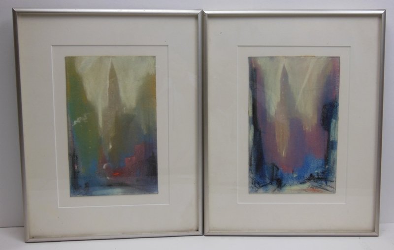 Leon Dolice (2) Paper & Past: 6" x 9 1/2" of different New York City skyline in different tones. ( Dolice 1892 - 1960)