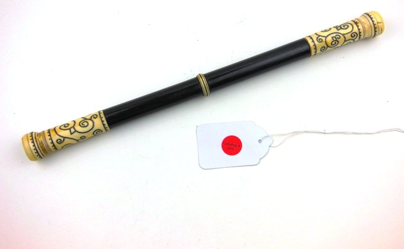 Scepter Ivory & Ebony: 14" length. Ivory inlaid with beads,. Crack on one end.