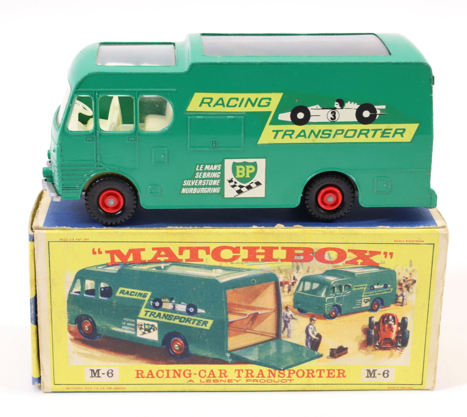 MATCHBOX RACING CAR TRANSPORTER: PAINTED DIE-CAST. M-6 NEW MODEL. 5" L. ORIGINAL SLIDE BOX. PLEASE READ CAREFULLY - Terms for Purchasing and Shipping of Auction Items. Please read carefully before bidding. All payments for purchases