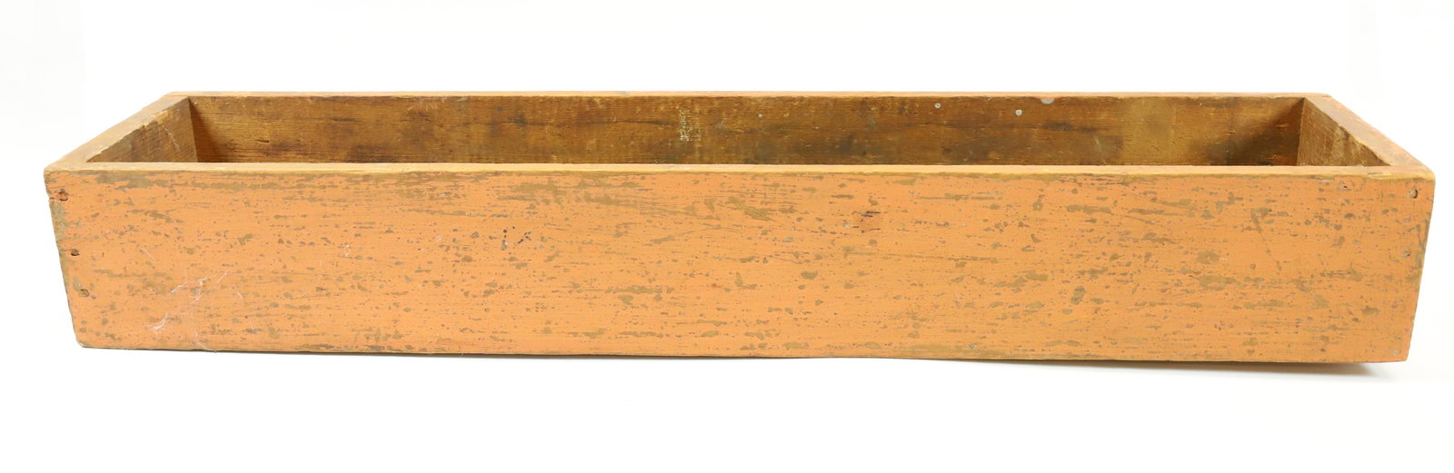 PAINTED WOODEN BOX: SALMON PAINTED EXTERIOR OF RECTANGULAR BOX. 4 3/4" X 32 1/2" X 7". PLEASE READ CAREFULLY - Terms for Purchasing and Shipping of Auction Items. Please read carefully before bidding. All payments for pu