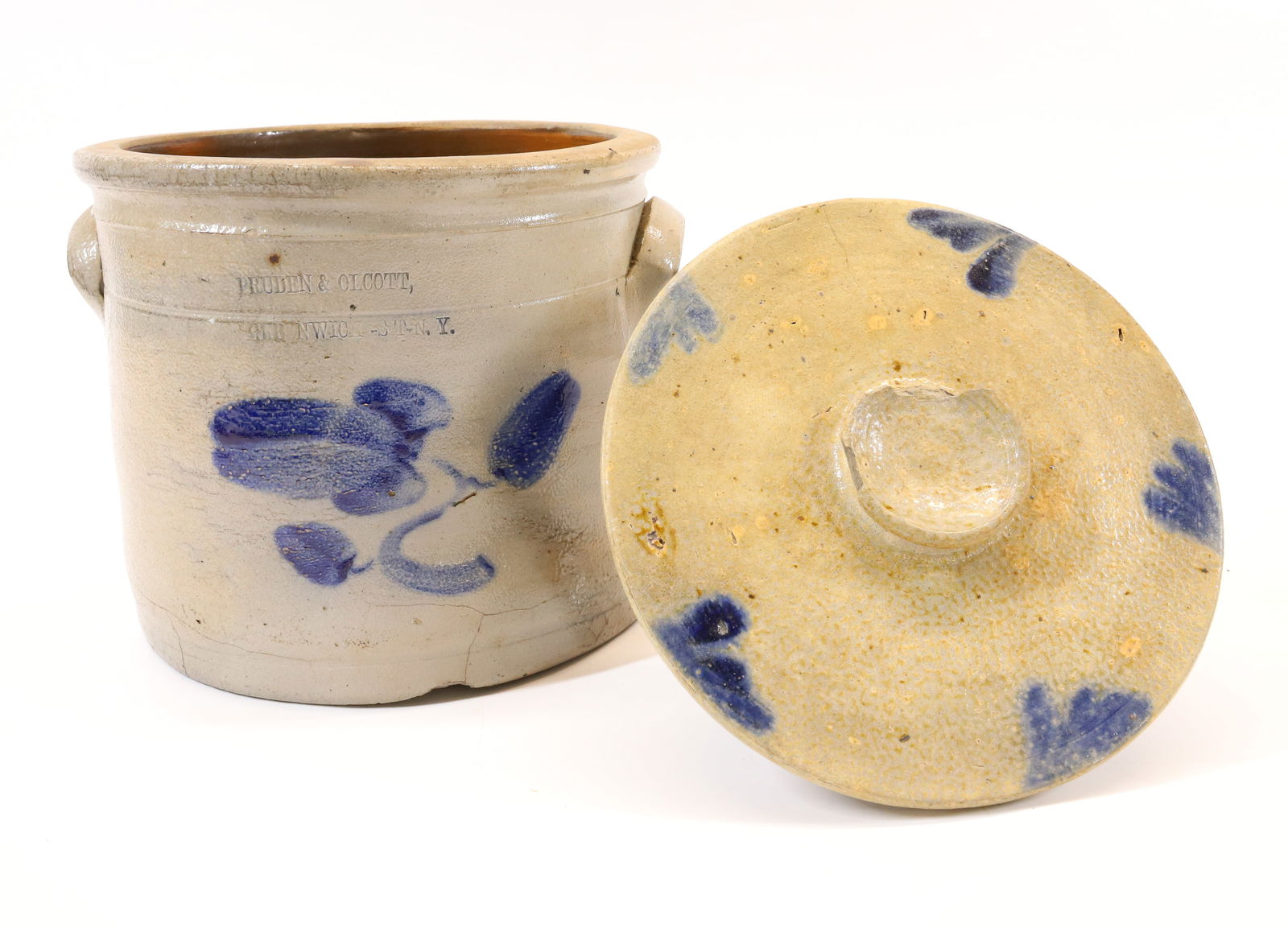 BLUE DECORATED CROCK AND LID (1 of 8)