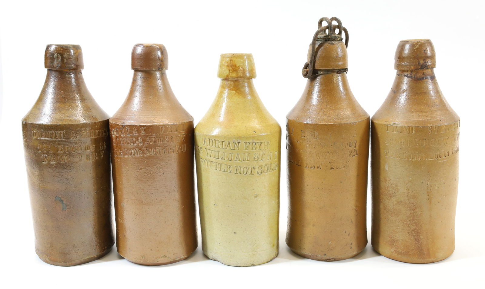 (5) NEW YORK STONEWARE BOTTLES (1 of 5)