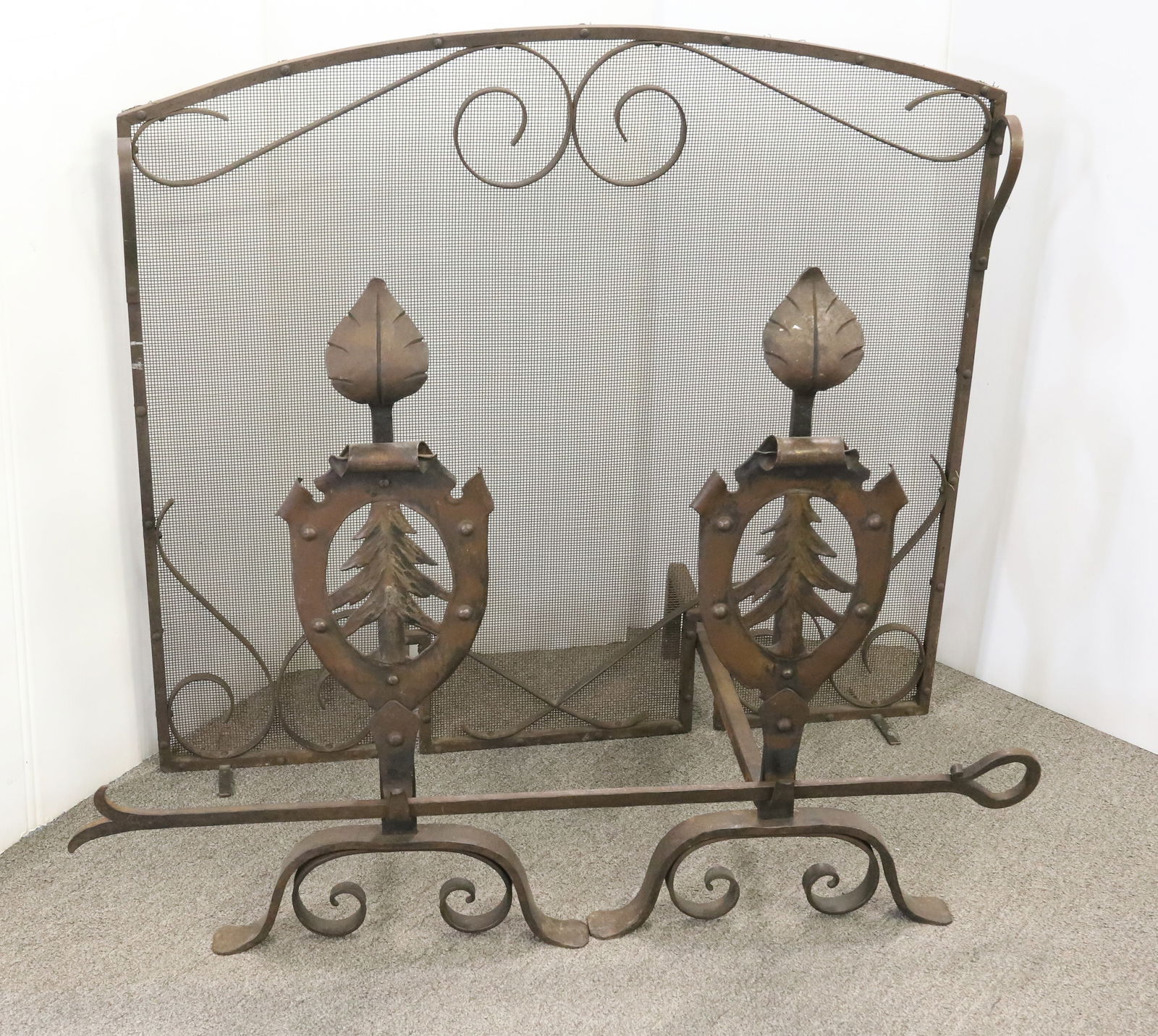 ARTS AND CRAFT STYLE ANDIRONS AND SCREENS (1 of 3)