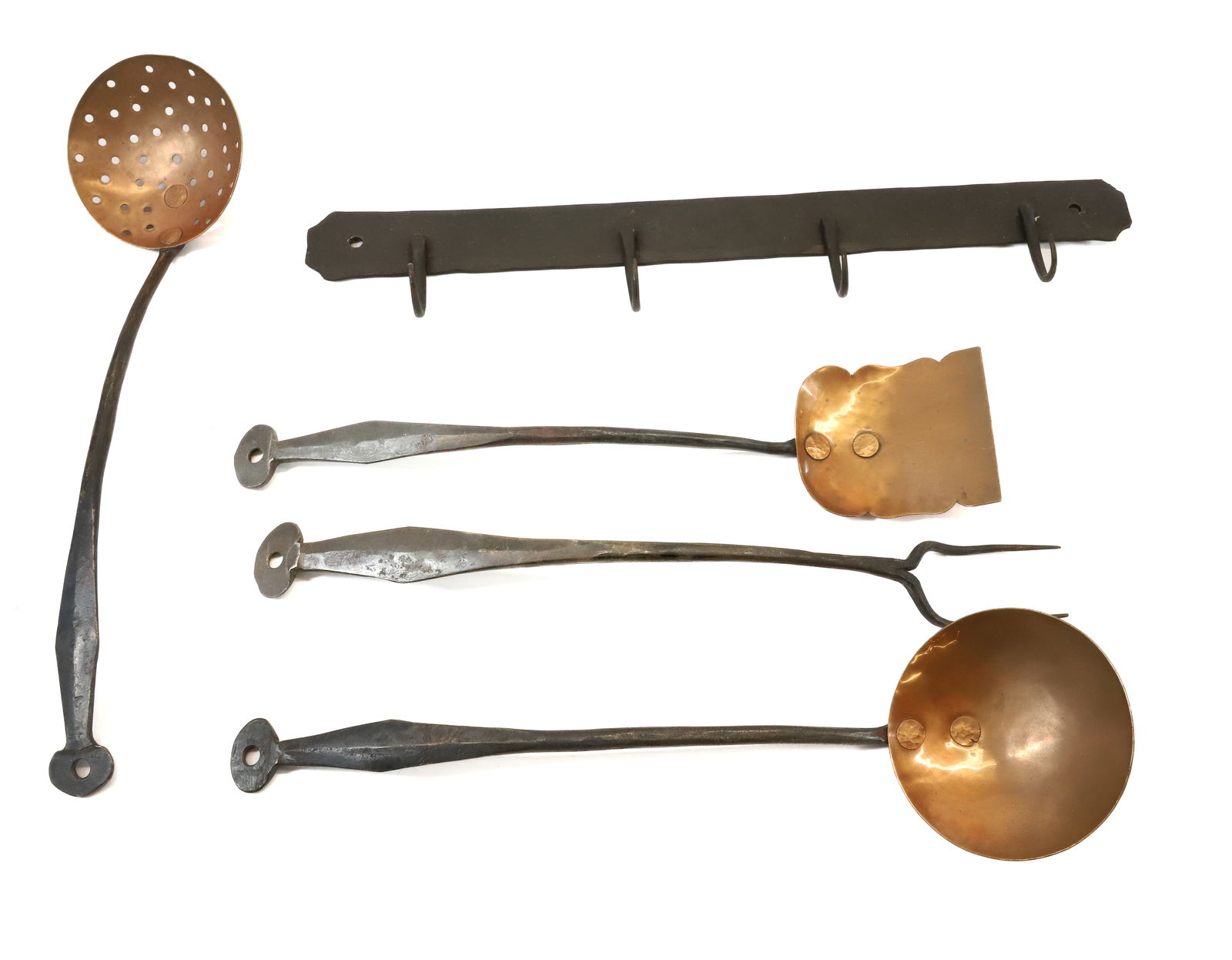 LOT OF WROUGHT IRON/COPPER UTENSILS (1 of 2)