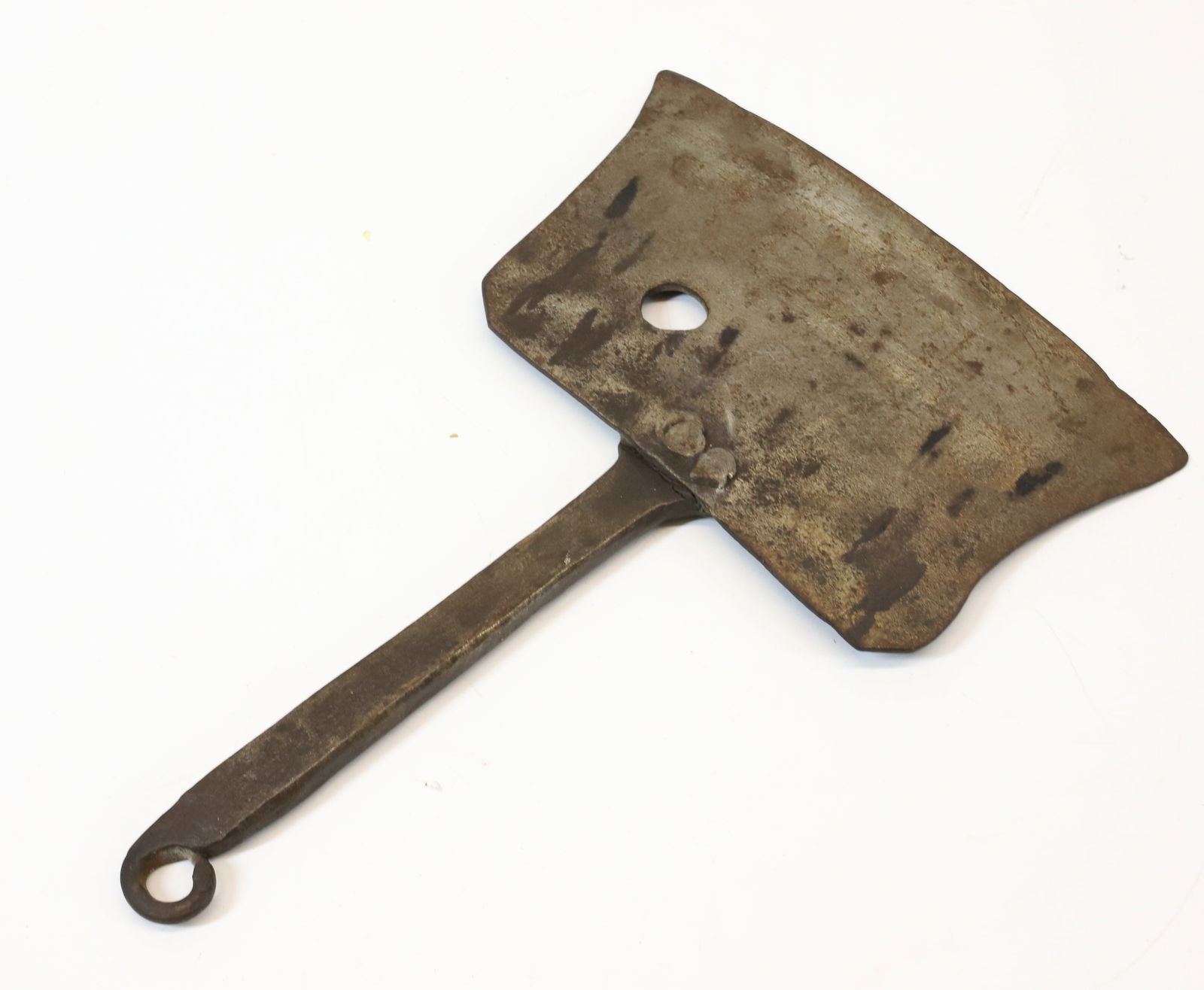 UNUSUAL WROUGHT IRON CHOPPER: RAT TAIL HANDLE. 11" X 7 1/2". PLEASE READ CAREFULLY - Terms for Purchasing and Shipping of Auction Items. Please read carefully before bidding. All payments for purchases will be made through LiveAuc