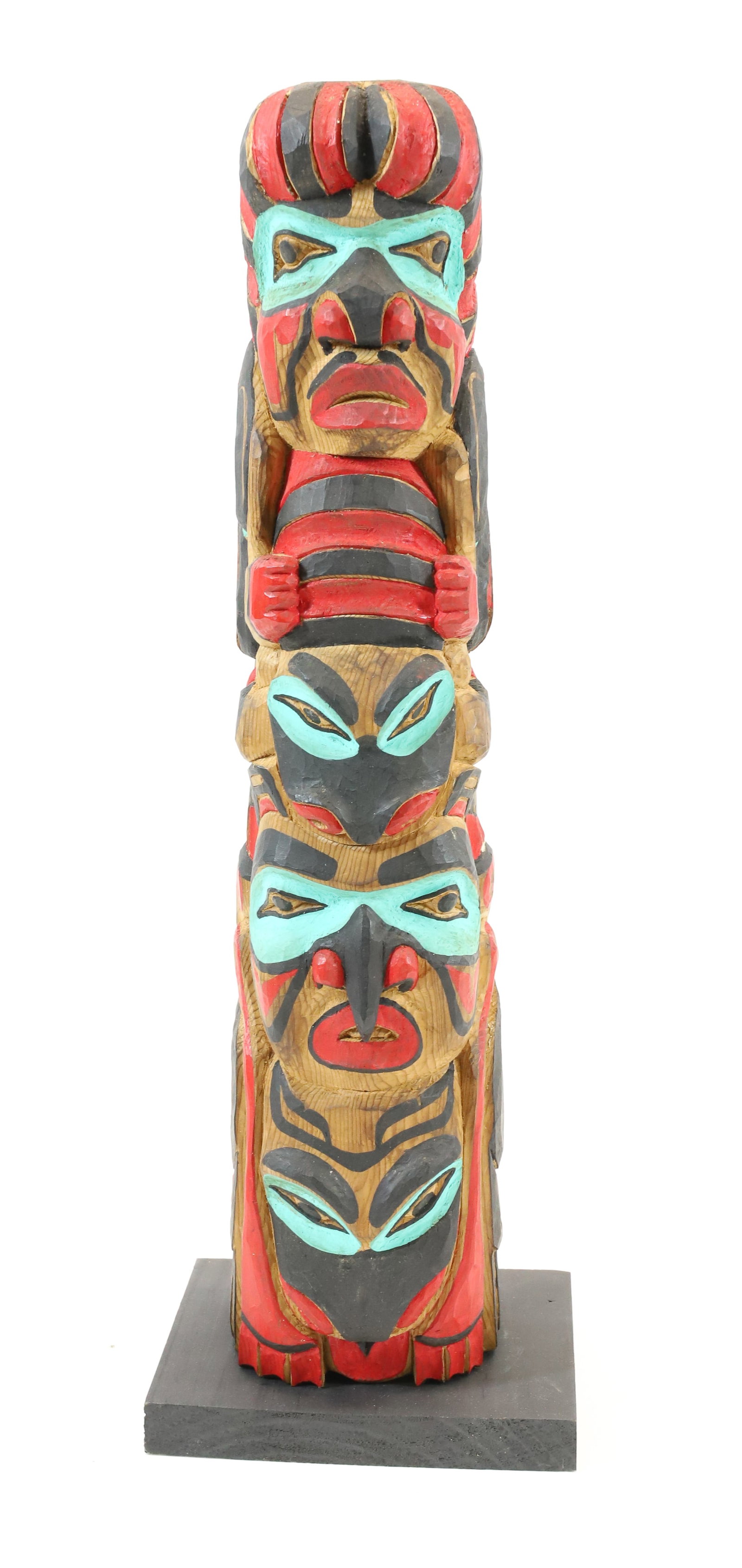 MYRON BARNES CARVED TOTEM: CARVED AND PAINTED. SGND. ON BACK. 18" H. DATE APPEARS TO BE '07. BASE COMES OFF. PLEASE READ CAREFULLY - Terms for Purchasing and Shipping of Auction Items. Please read carefully before bidding. All 