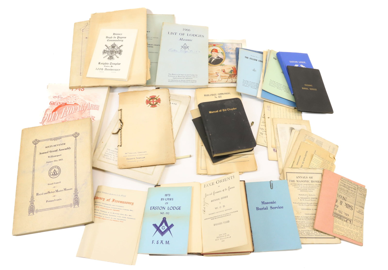 LARGE LOT OF LODGE RELATED BOOKLETS: MAJORITY MASONIC BOOKLETS AND COMMEMORATIVE PAPER. PLEASE READ CAREFULLY - Terms for Purchasing and Shipping of Auction Items. Please read carefully before bidding. All payments for purchases will be 