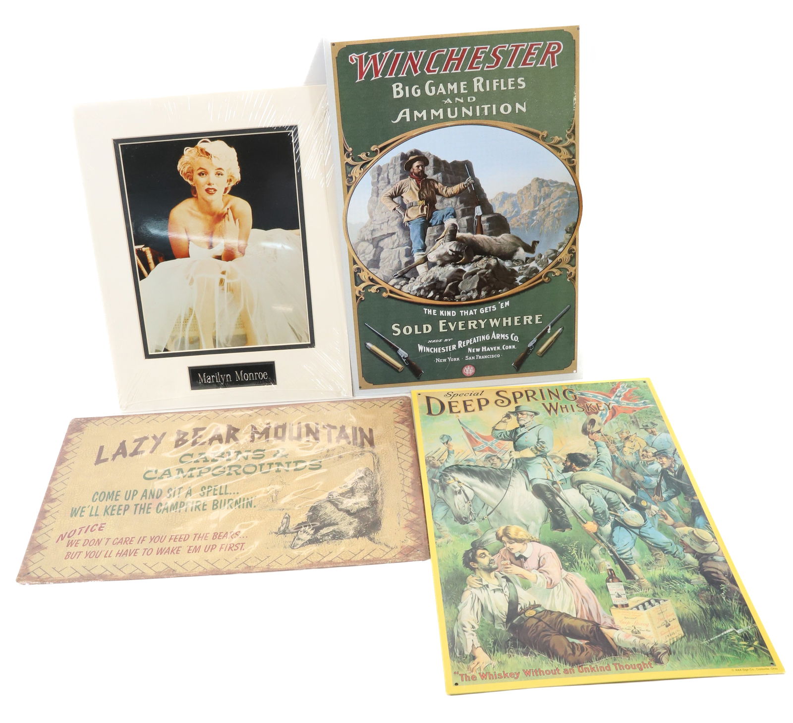 LOT OF TIN SIGNS AND MARILYN MONROE PHOTO (1 of 4)