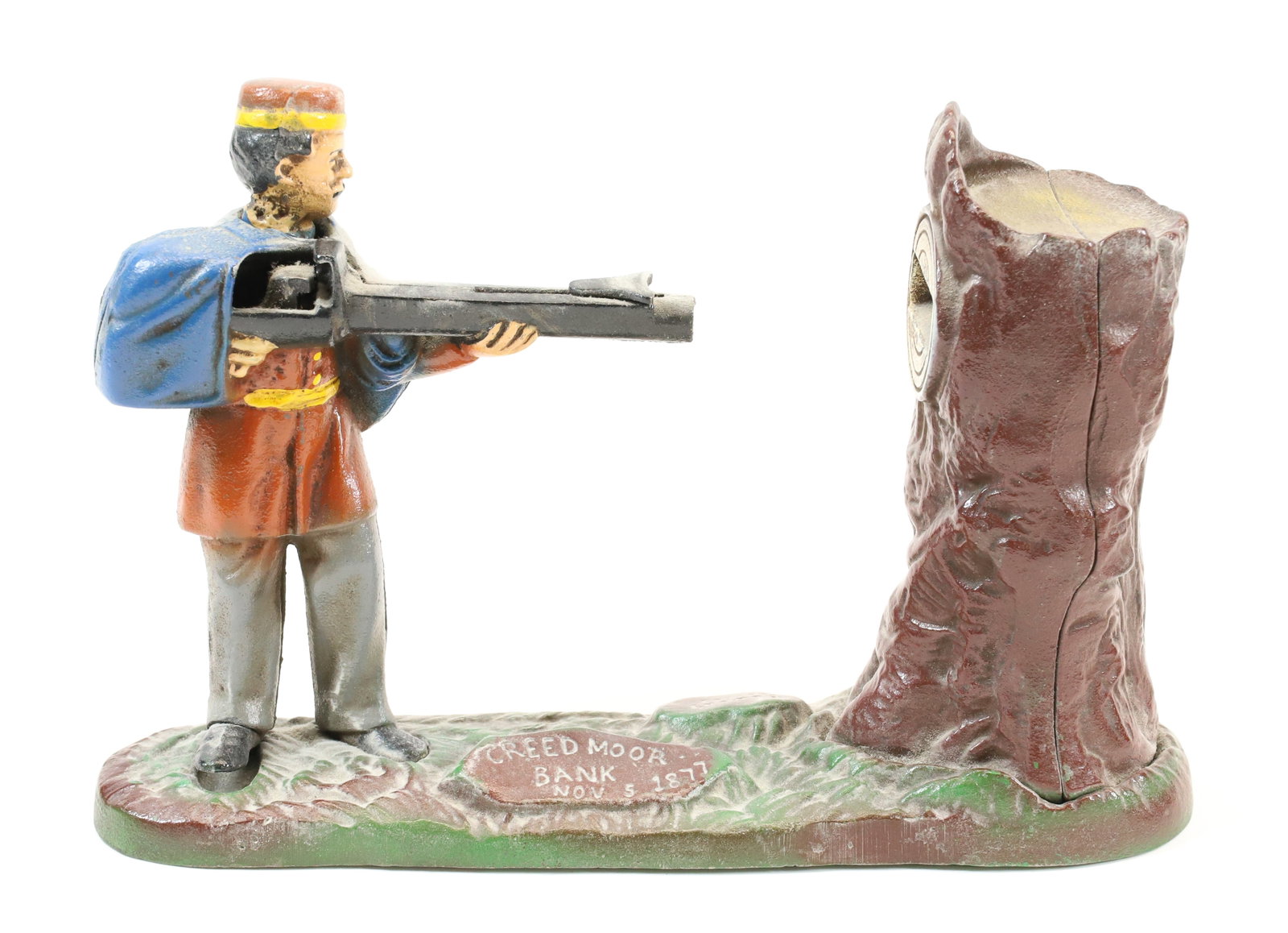 CAST IRON MECHANICAL BANK: CREED MORE BANK. MRKD. ON BOTTOM "THE BOOK OF KNOWLEDGE...REPRODUCTION". 9 1/2" L. PLEASE READ CAREFULLY - Terms for Purchasing and Shipping of Auction Items. Please read carefully before bidding. All