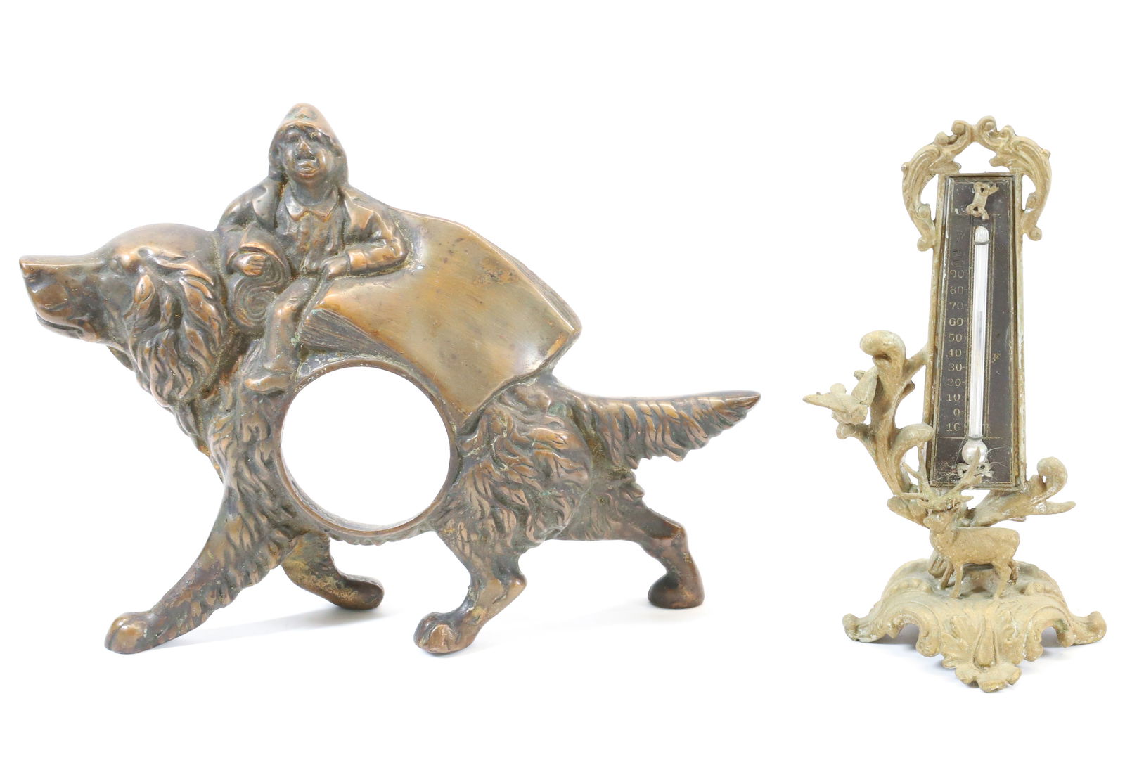 ANTIQUE THERMOMETER AND CAST IRON CLOCK SURROUND (1 of 3)