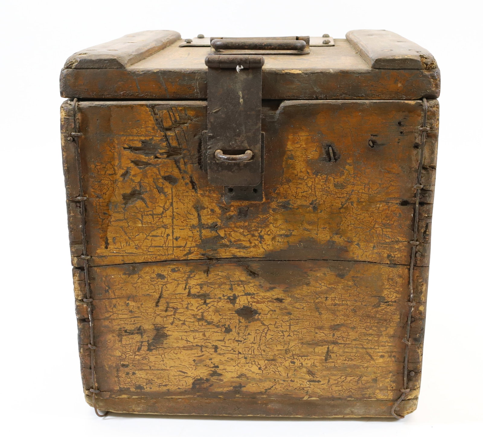 ANTIQUE WOODEN BOX: PAINTED SURFACE WITH PLAQUE "PERCY R. PYNE, NEW YORK CITY" - 12" X 11" X 11" PLEASE READ CAREFULLY - Terms for Purchasing and Shipping of Auction Items. Please read carefully before bidding. All payme
