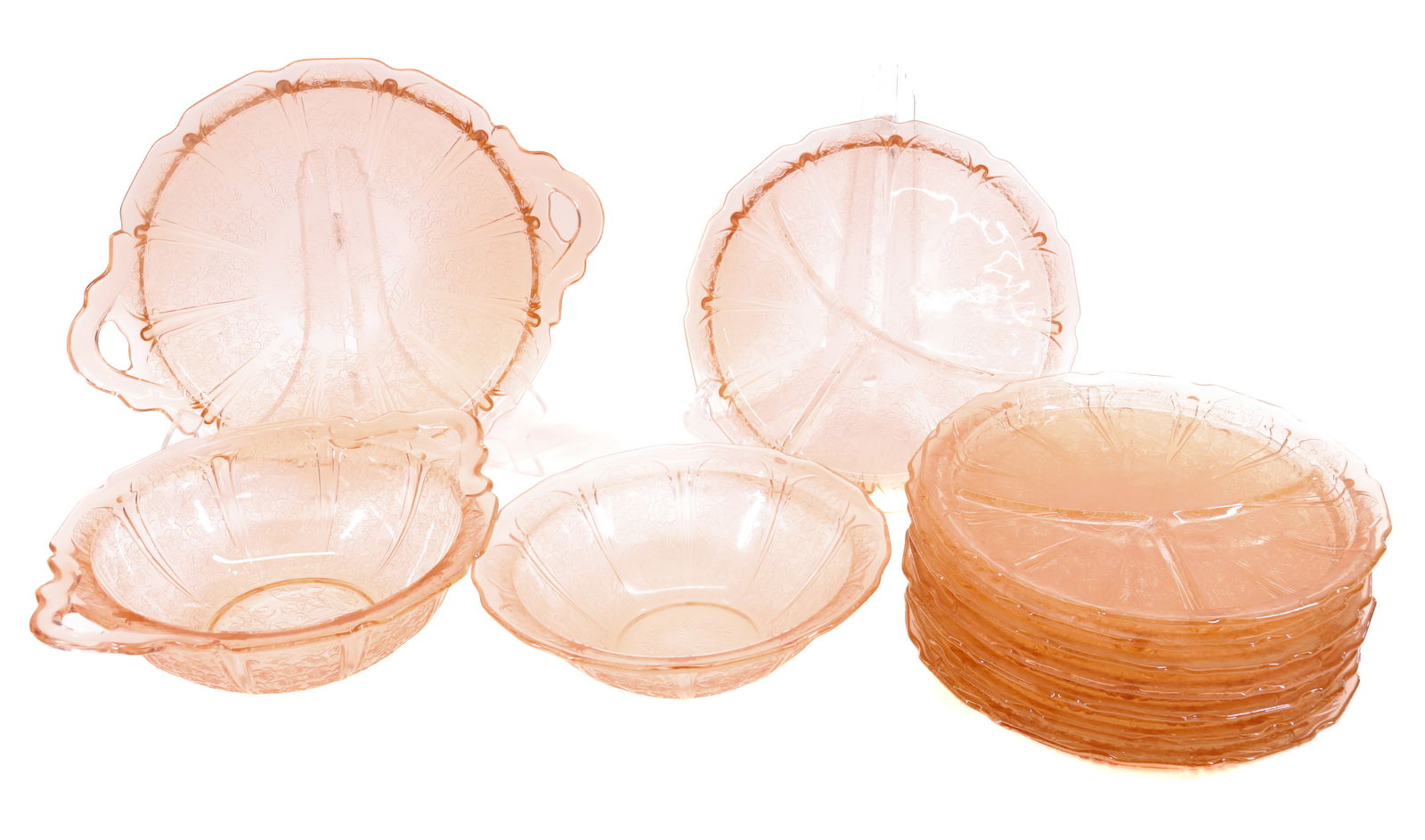 LOT OF PINK DEPRESSION GLASS "CHERRY BLOSSOM" (1 of 2)