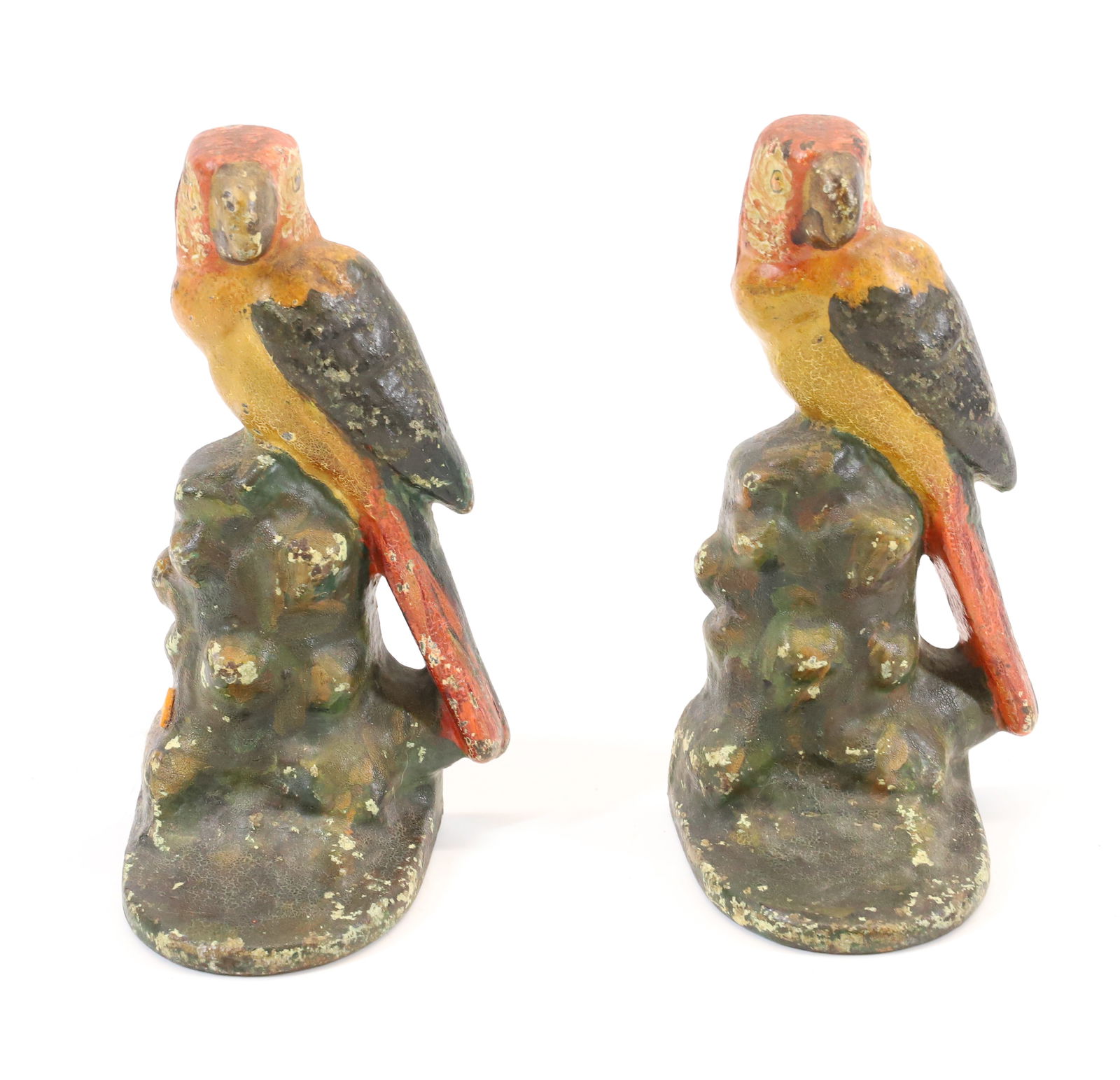 (2) CAST IRON PARROT DOORSTOPS, BOOKENDS: PAINTED SURFACES. UNMARKED (POSSIBLY HUBLEY). 6 1/4" H. PLEASE READ CAREFULLY - Terms for Purchasing and Shipping of Auction Items. Please read carefully before bidding. All payments for purchases wil
