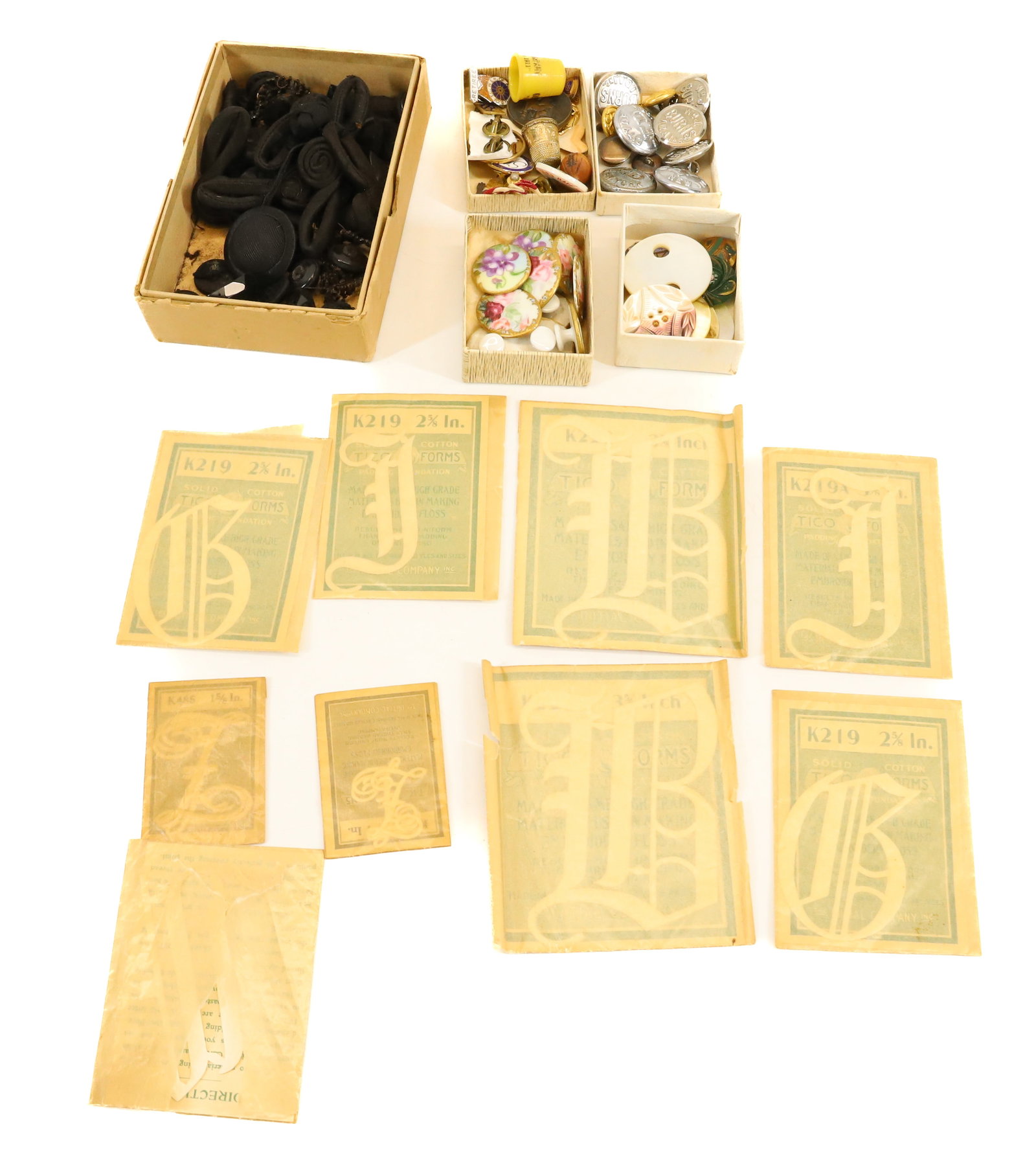 LOT OF ANTIQUE BUTTONS AND MORE: VICTORIAN BLACK BUTTONS, HANDPAINTED FLORAL ON PORCELAIN, ABALONE, FIREFIGHTER AND MORE. PLEASE READ CAREFULLY - Terms for Purchasing and Shipping of Auction Items. Please read carefully before biddin