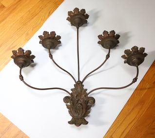 WOOD AND IRON CANDLE WALL SCONCE