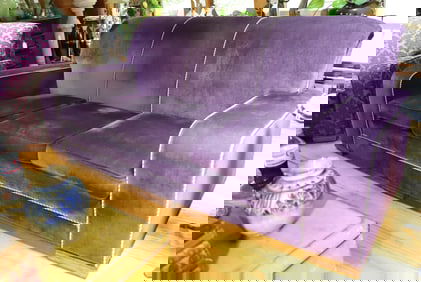 MOHAIR UPHOLSTERED THREE CUSHION SOFA