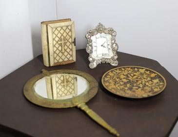 19TH C. PRAYER BOOK,  DAMASCENE PLATE, MIRROR AND MORE