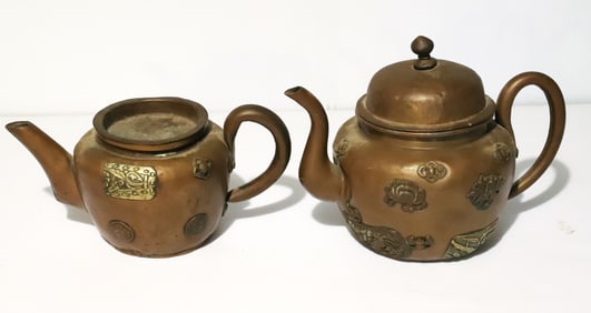 (2) ASIAN COPPER TEA POTS