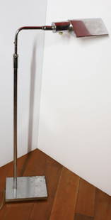 KOCH & LOWY CHROME FLOOR LAMP: ADJUSTABLE HEIGHT, MARKED ON TOP - 36 1/2" X 15" PLEASE READ CAREFULLY – THIS IS AN ONLINE ONLY AND ONSITE AUCTION. THE ADDRESS WILL BE GIVEN AFTER THE AUCTION HAS ENDED AND TO ALL SUCCESSFUL BI