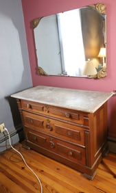 VICTORIAN MARBLE TOP DRESSER AND MIRROR